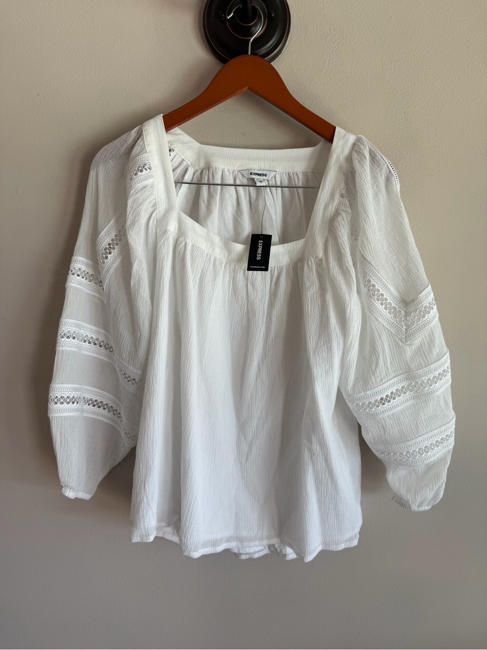 Express White Lace-Trim Square Neck Blouse‎